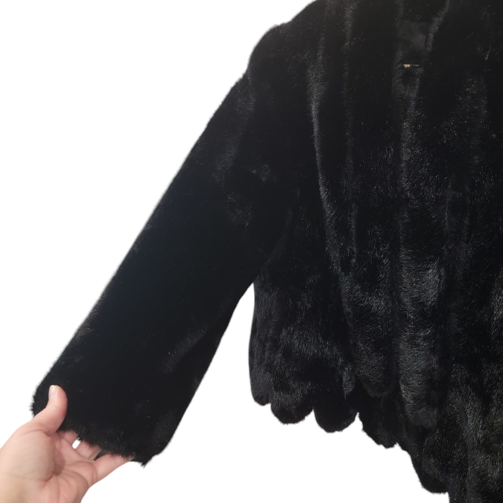 Vintage Xcentrix Women's Faux Fur Coat Black Formal Cropped Winter Jacket - Picture 11 of 16